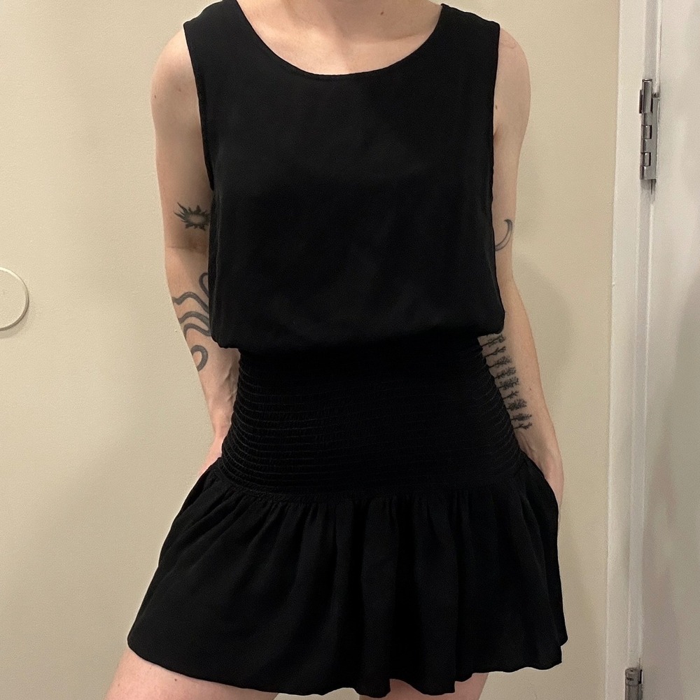 Jennifer Hope Black Silk Shirred Waist Semi-Sheer Mini Dress Small Indie Sleaze